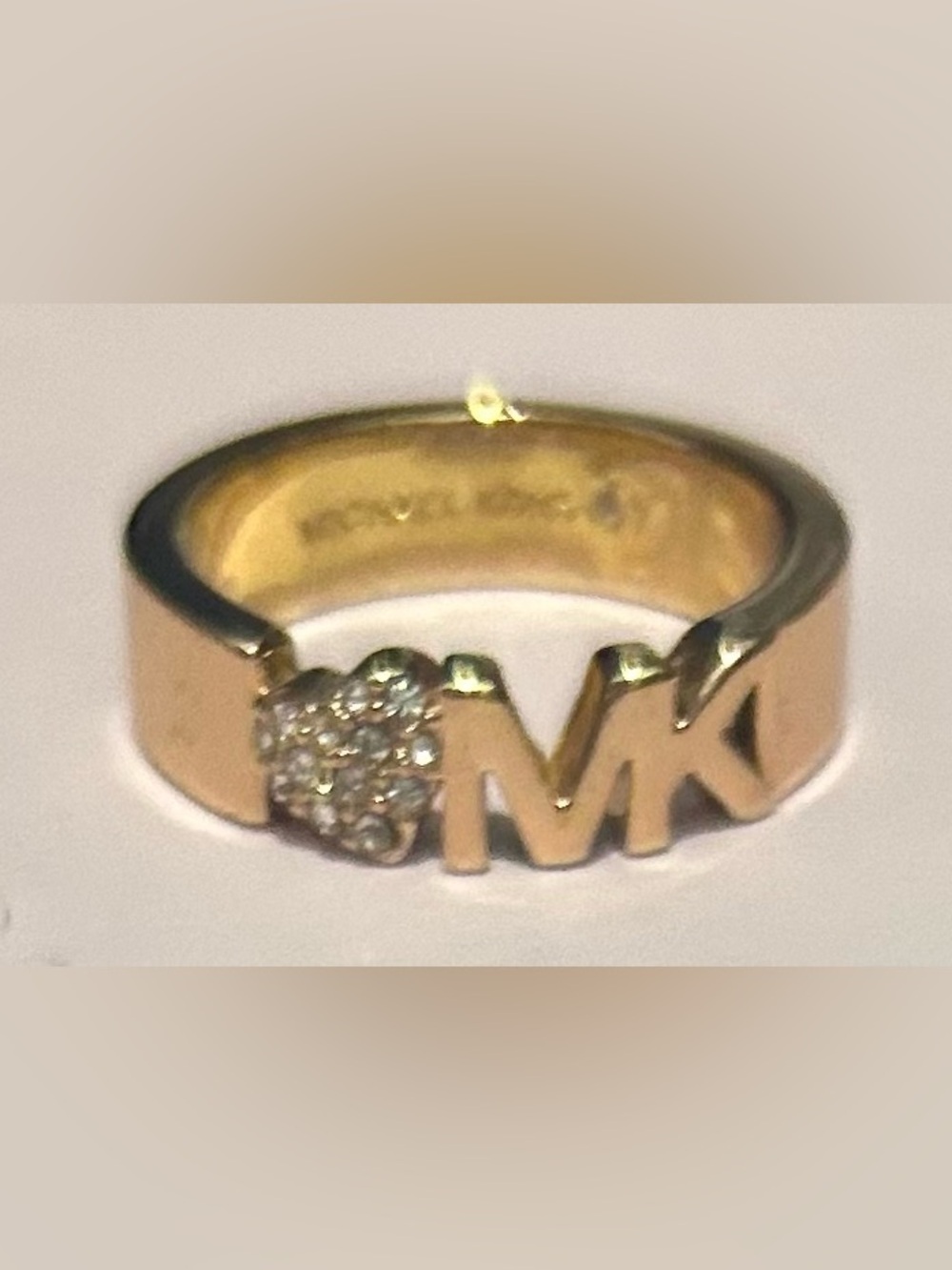 MICHAEL KORS Logo Rose Gold Tone Pave Crystal Heart Ring